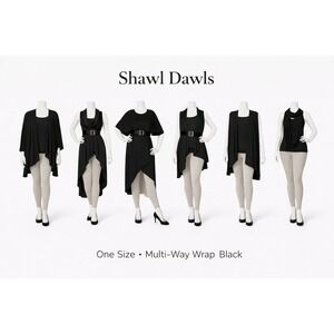 Shawl Dawls Womens Black Multi- Convertible Wrap Shawl Vest Dress One Size USA